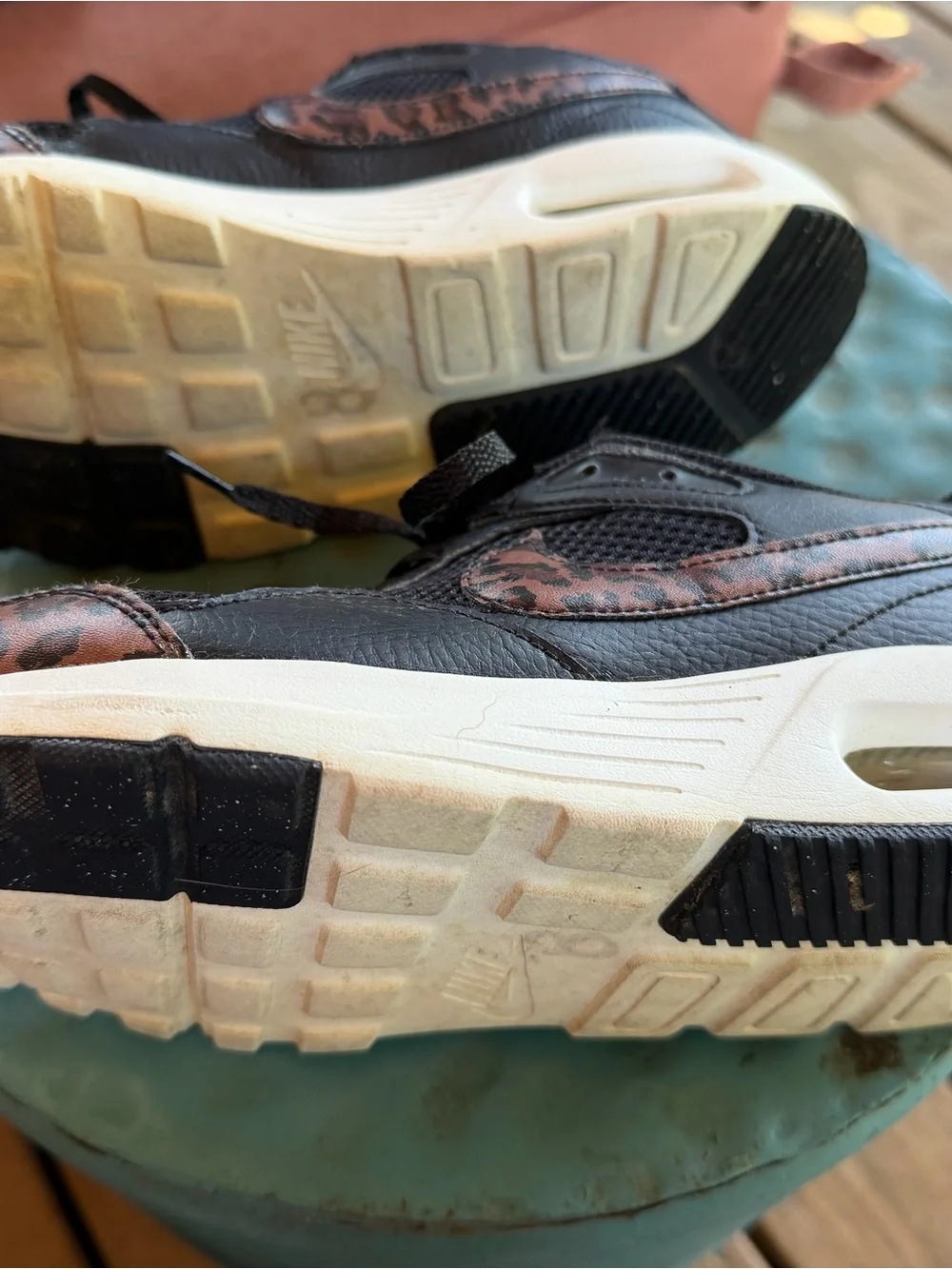 Nike Black Sneakers with Gold Logo and Leopard Accent
